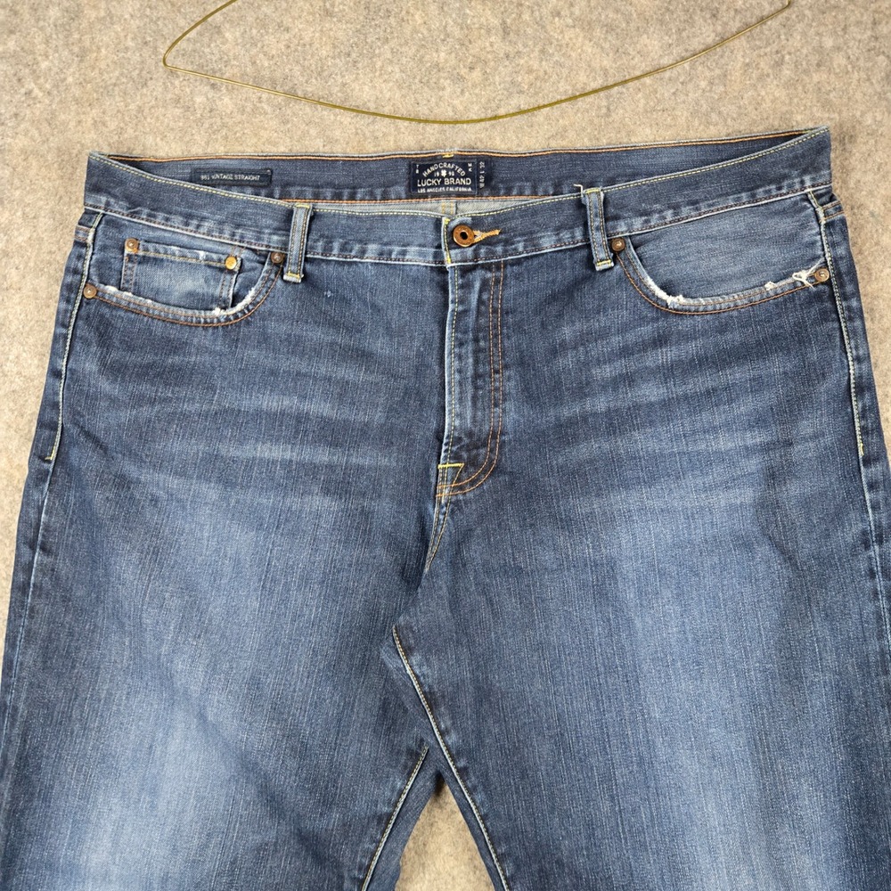 Lucky Brand 361 Vintage Straight Mens 42x32 Blue Denim Jeans Classic Workwear - Picture 2 of 13